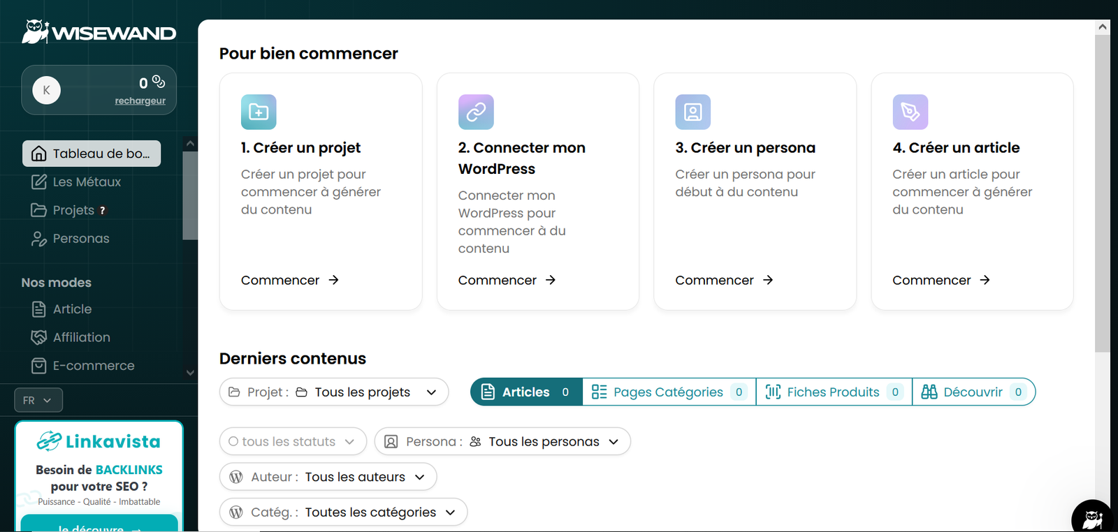 page d'accueil de Wisewand