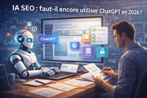 Expert SEO utilisant ChatGPT pour la rédaction et l’analyse de contenu dans une stratégie SEO en 2026