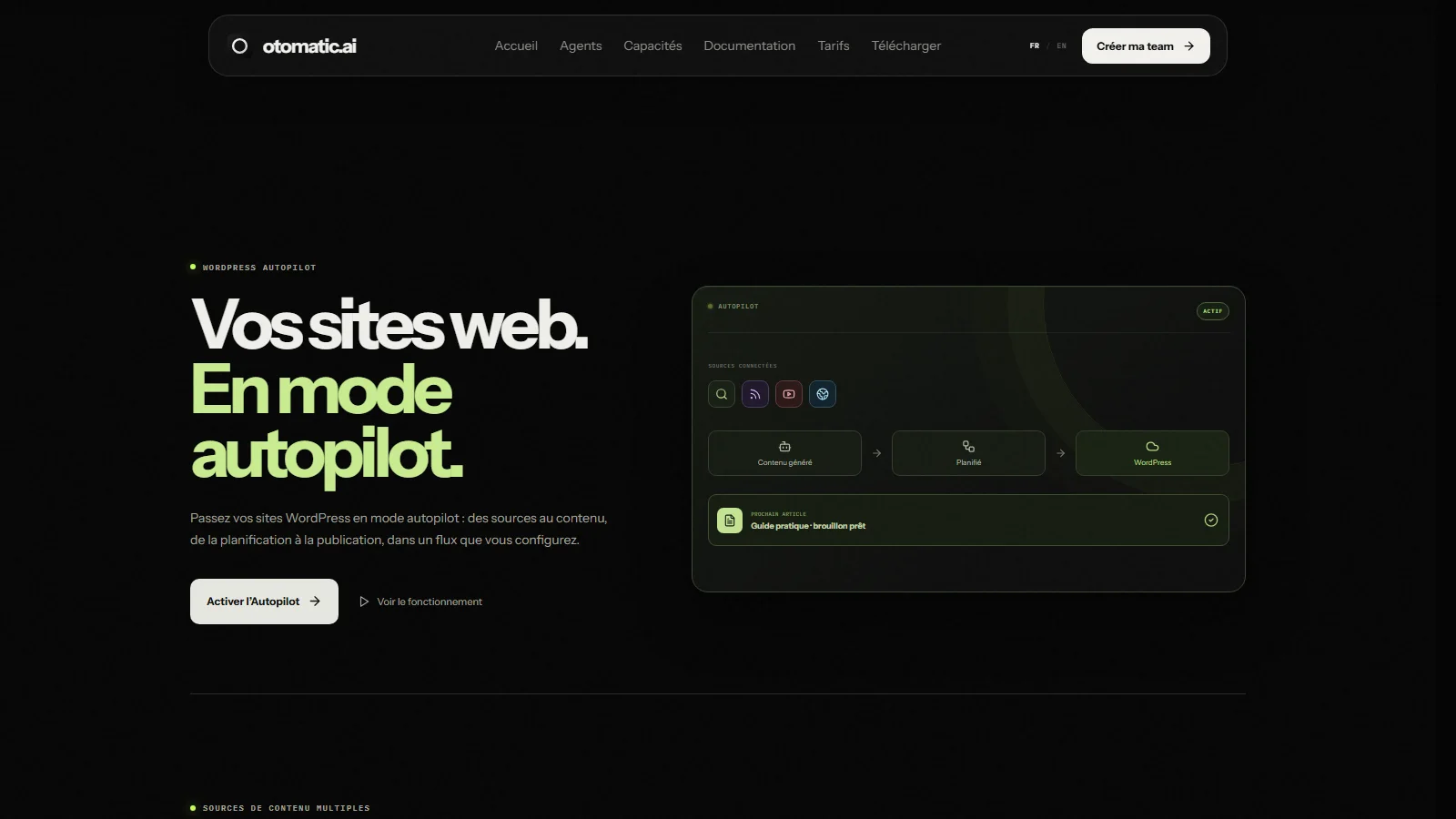 Page Autopilot WordPress d'Otomatic : sources, planification et publication, octobre 2026
