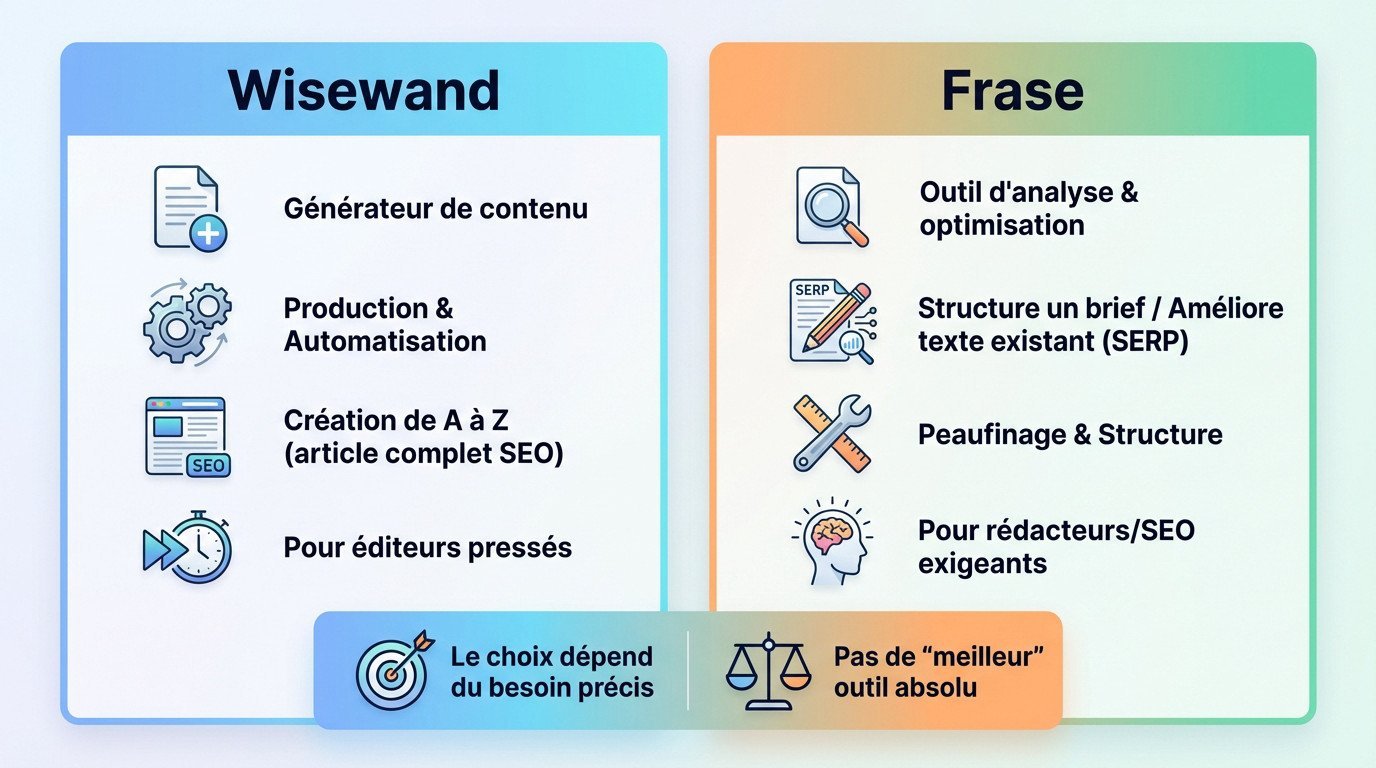 Comparatif Wisewand vs Frase : choisir le bon outil de rédaction SEO