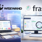 Comparaison entre Wisewand et Frase, deux outils IA SEO illustrant l’automatisation de la rédaction et l’optimisation sémantique