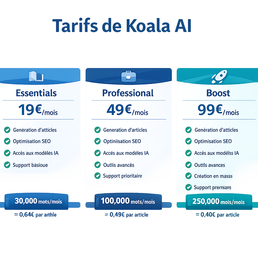 Koala AI — tarifs et plans 2026
