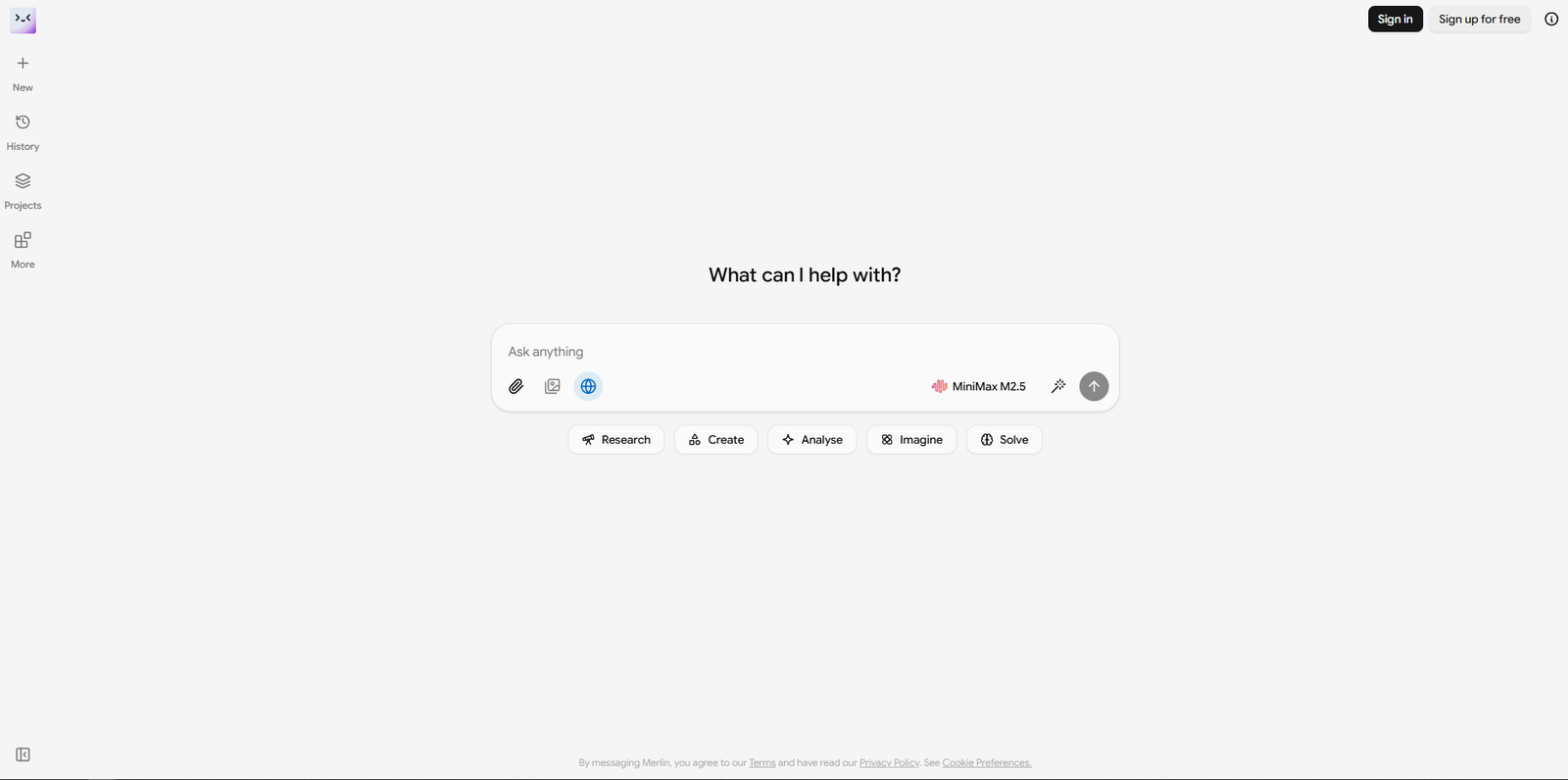 Merlin AI — page d'accueil et interface 2026