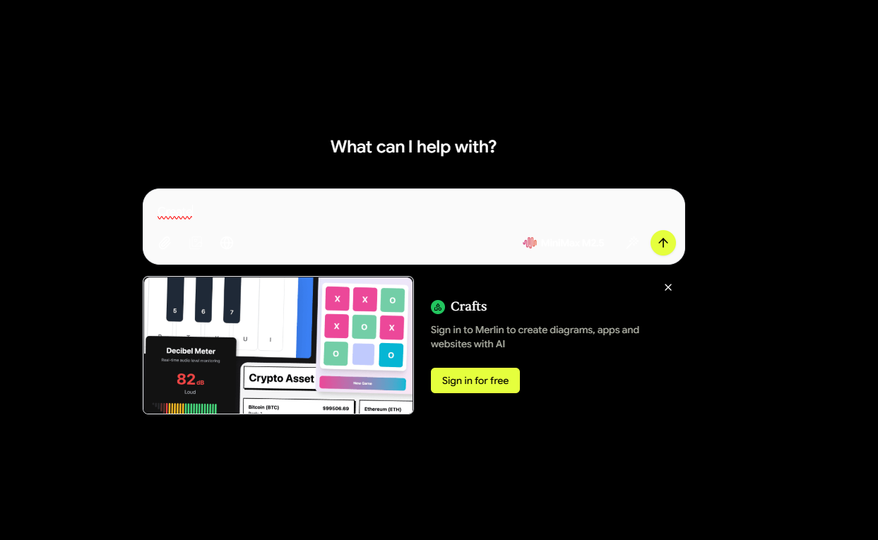 Merlin AI — interface Craft et fonctionnalités Pro