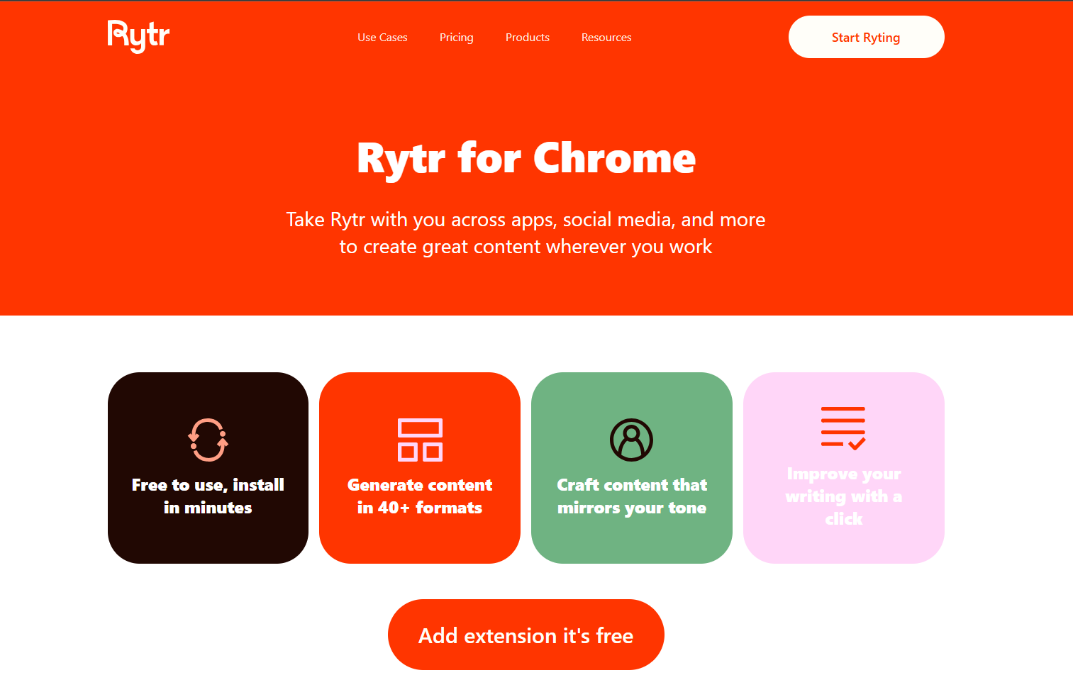 Rytr — extension Chrome disponible sur tous les plans