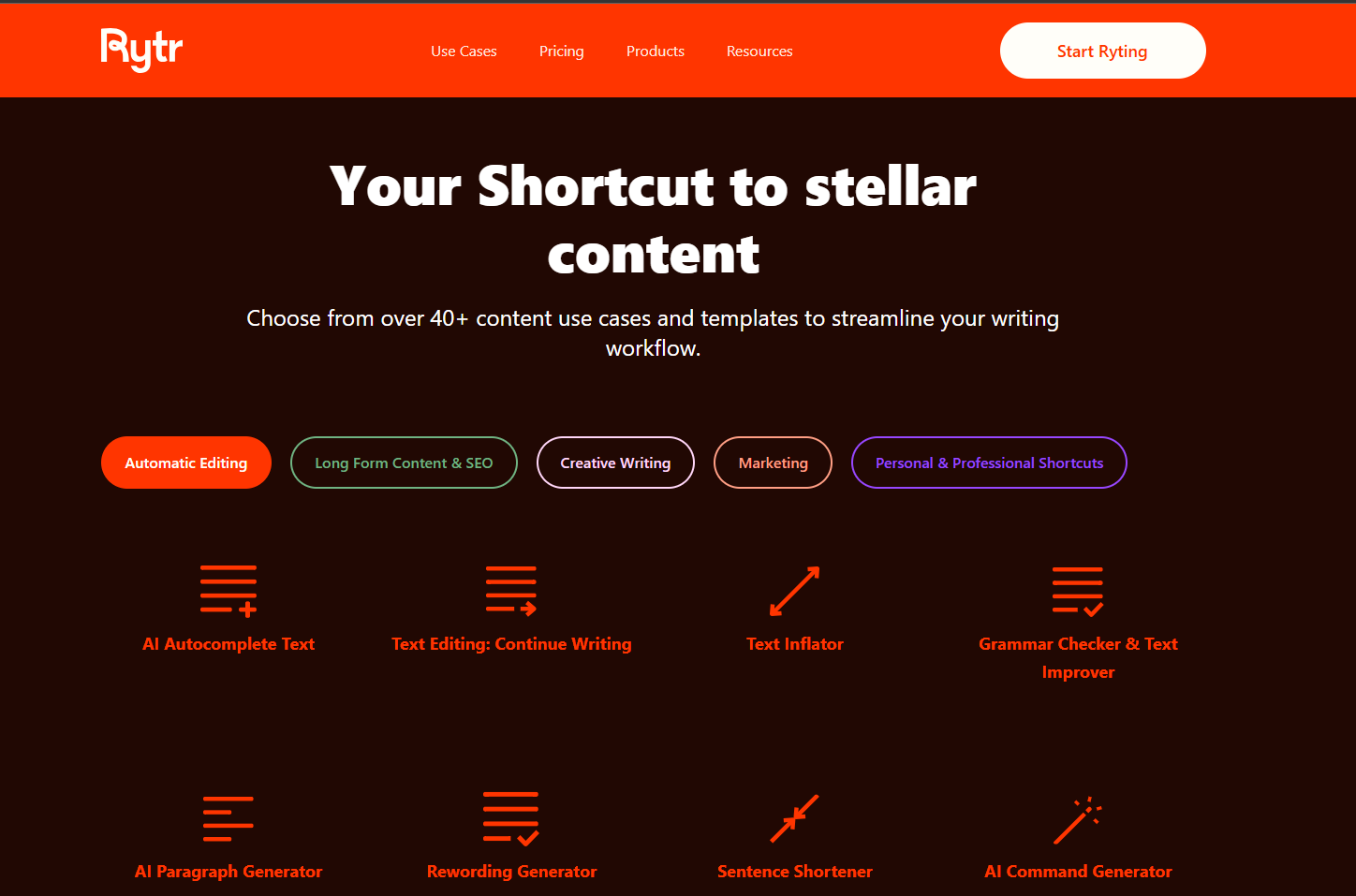 Rytr — fonctionnalités principales : templates, tons, multilingue