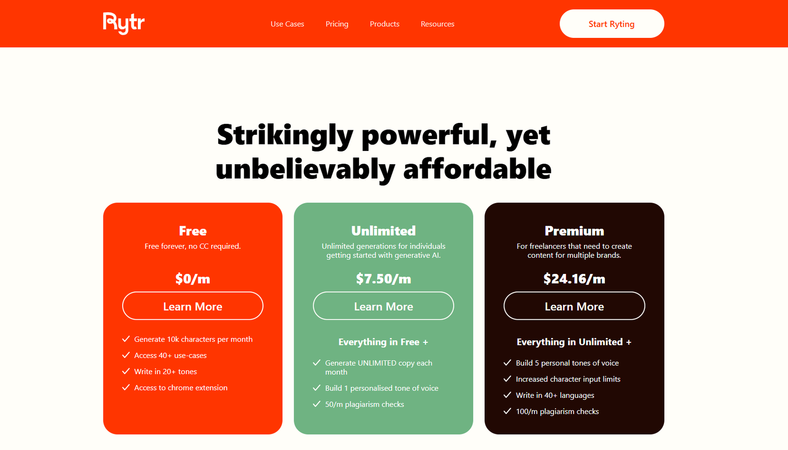 Rytr — tarifs et plans 2026 : Free, Unlimited, Premium