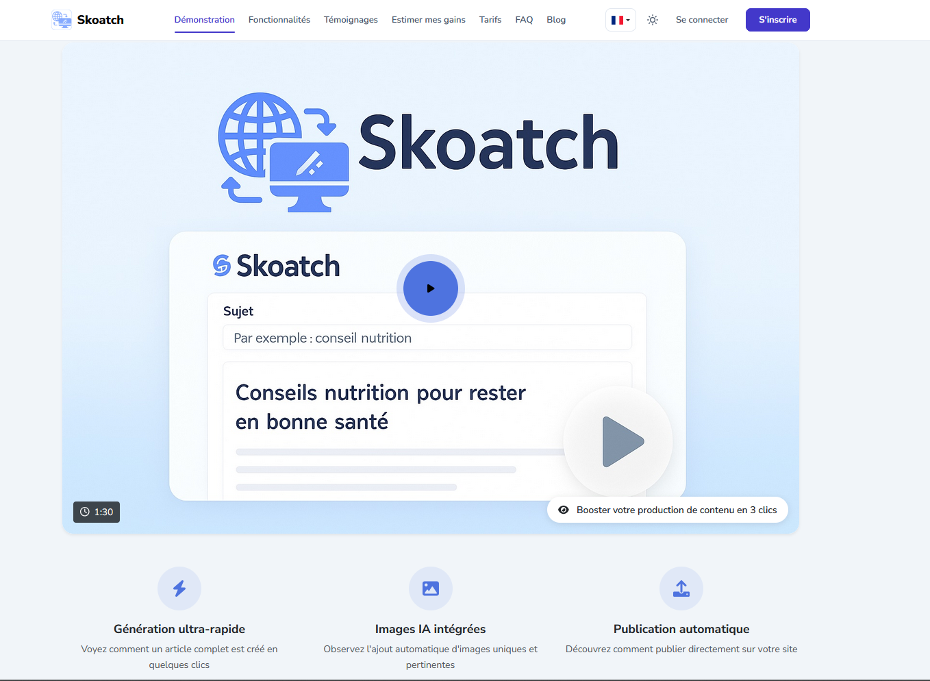 Skoatch — interface de génération d'articles IA