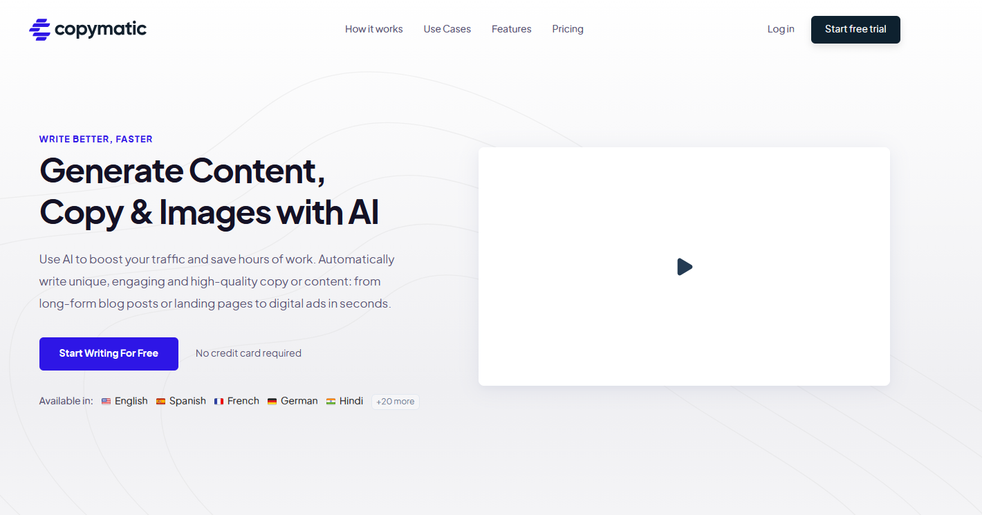 Copymatic — page d'accueil et interface principale 2026