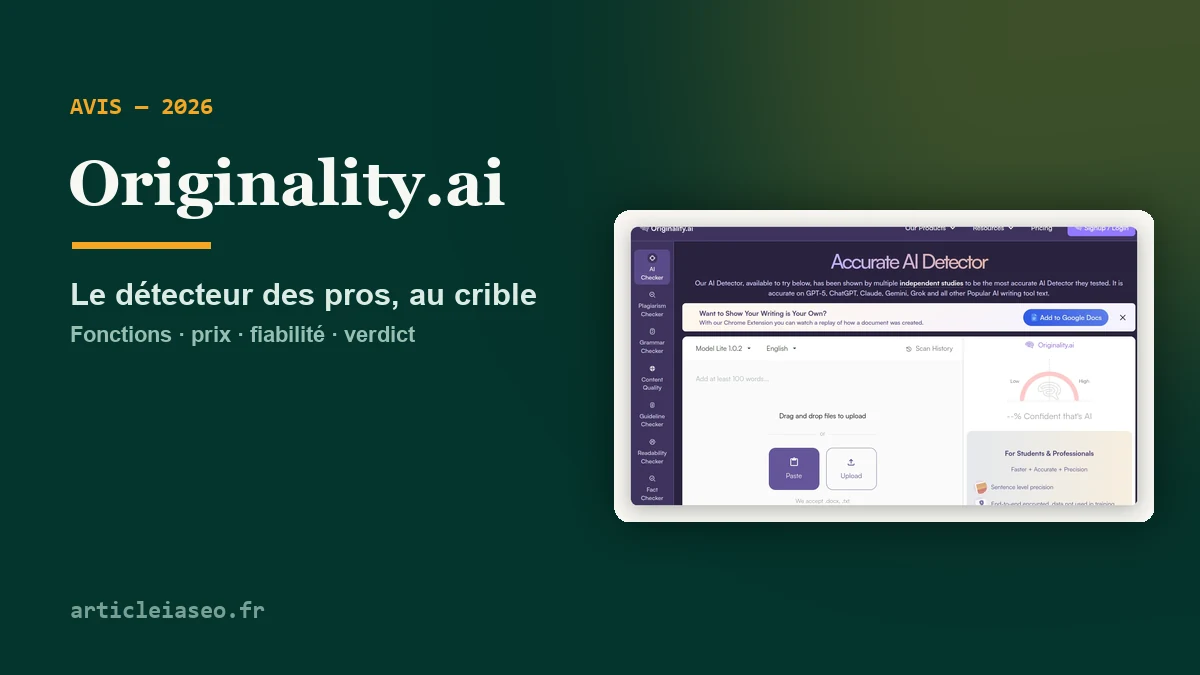 You are currently viewing Avis Originality.ai 2026 : test complet, prix et fiabilité