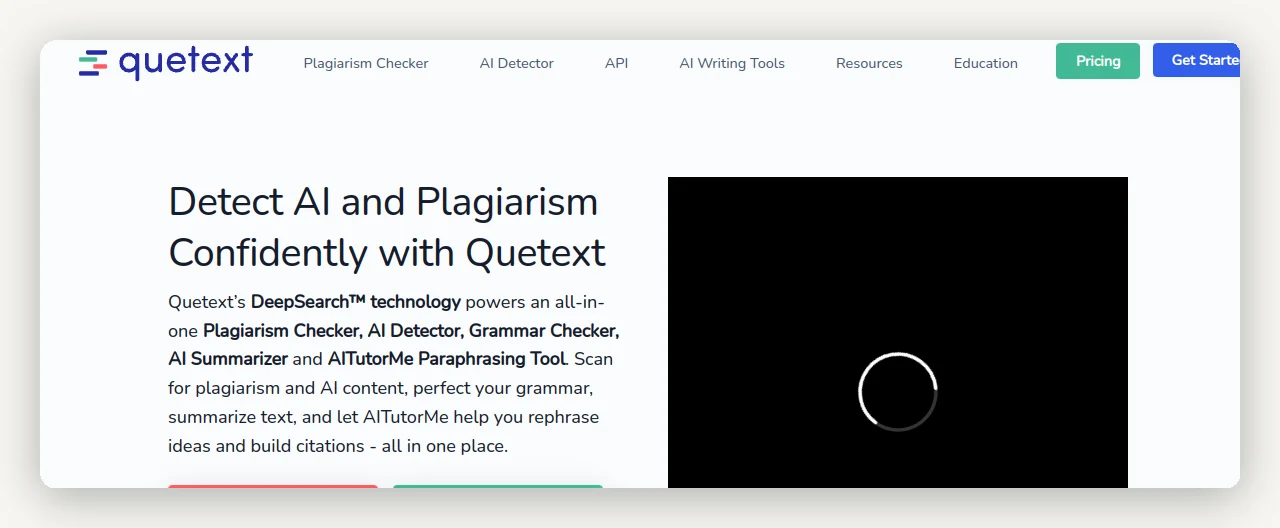 Interface de Quetext : vérificateur de plagiat et détecteur d'IA avec technologie DeepSearch