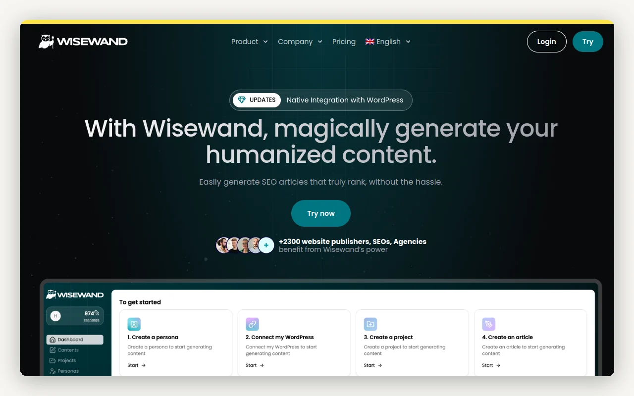 Wisewand, rédacteur IA gratuit en français pour générer un contenu optimisé SEO