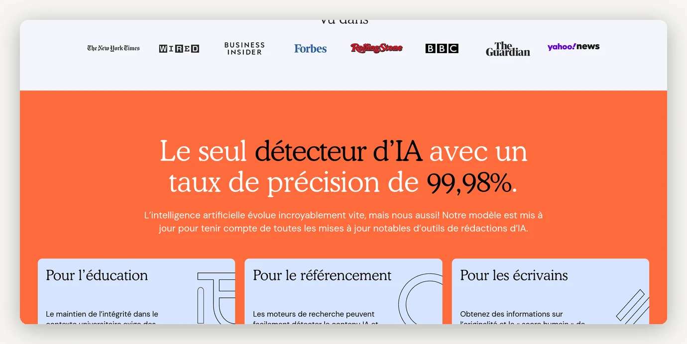 Winston AI pour l'éducation, le référencement et les écrivains, précision annoncée 99,98%