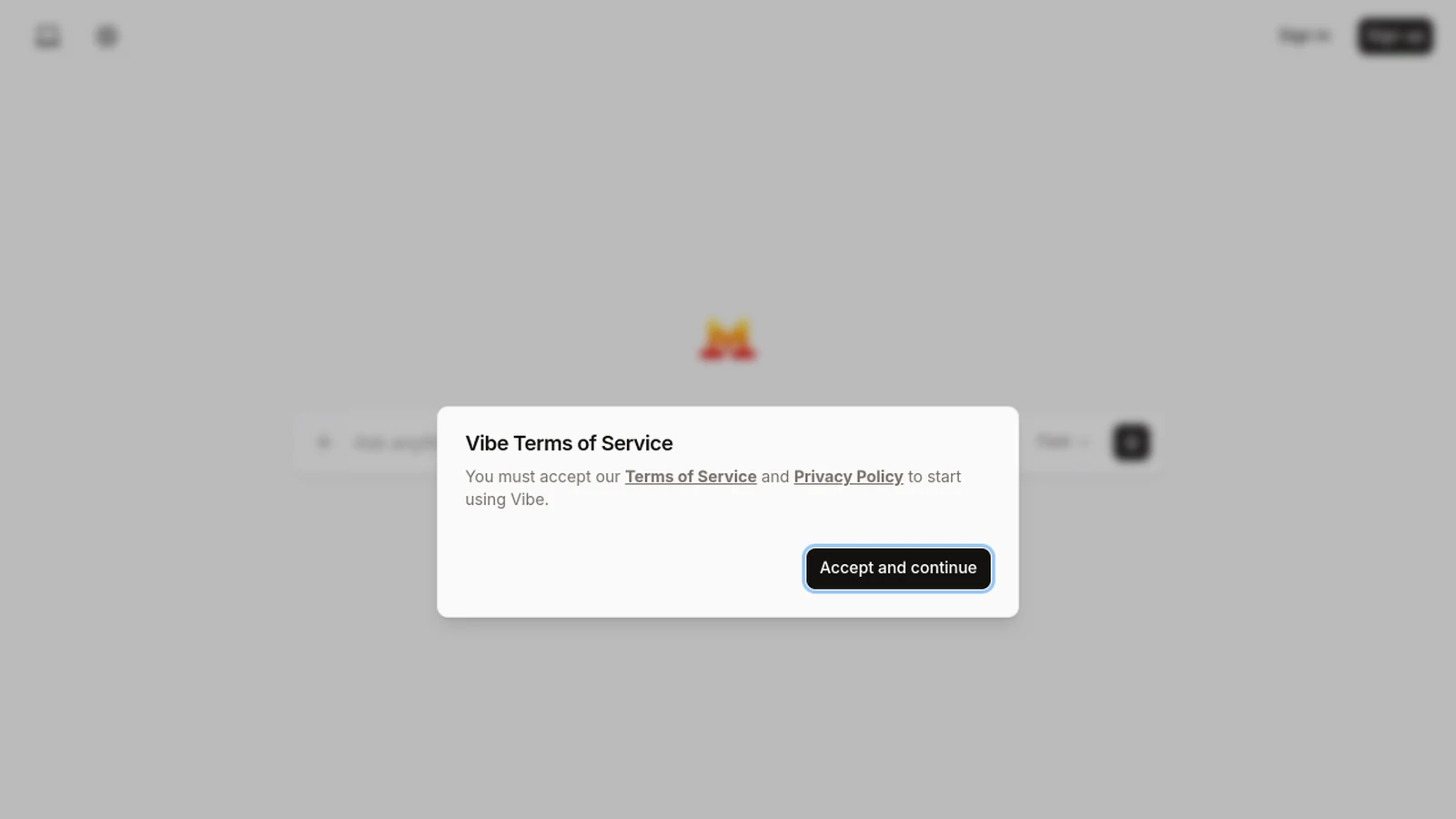 Fenetre des conditions d utilisation de Vibe sur chat.mistral.ai