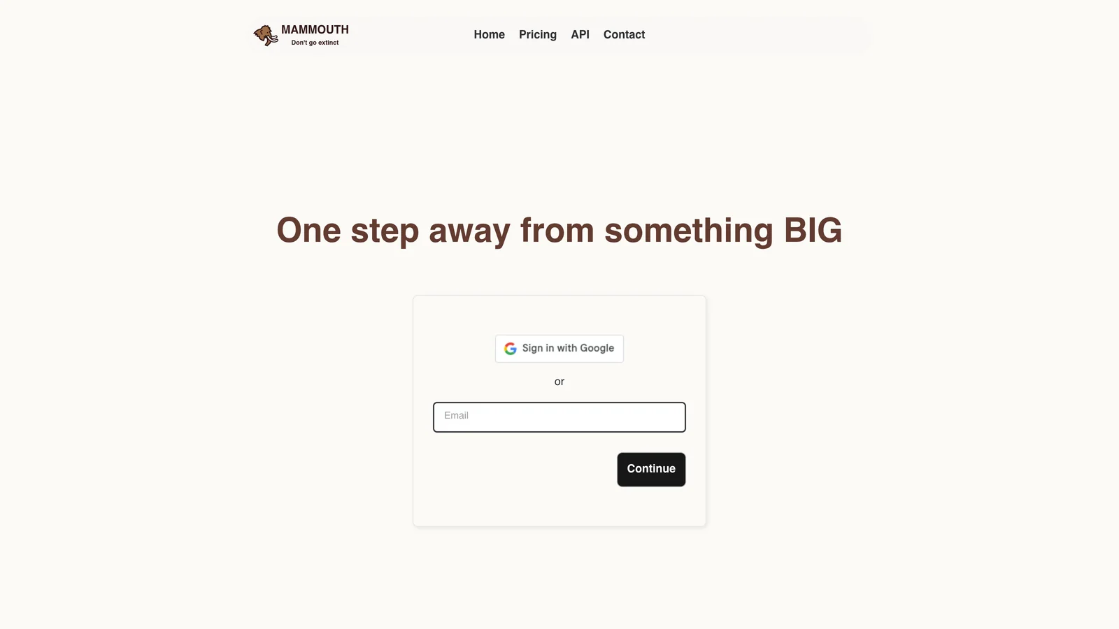Page d accueil de Mammouth AI avec connexion par compte Google ou e-mail