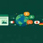 Illustration flat design traduction multilingue site WordPress par IA