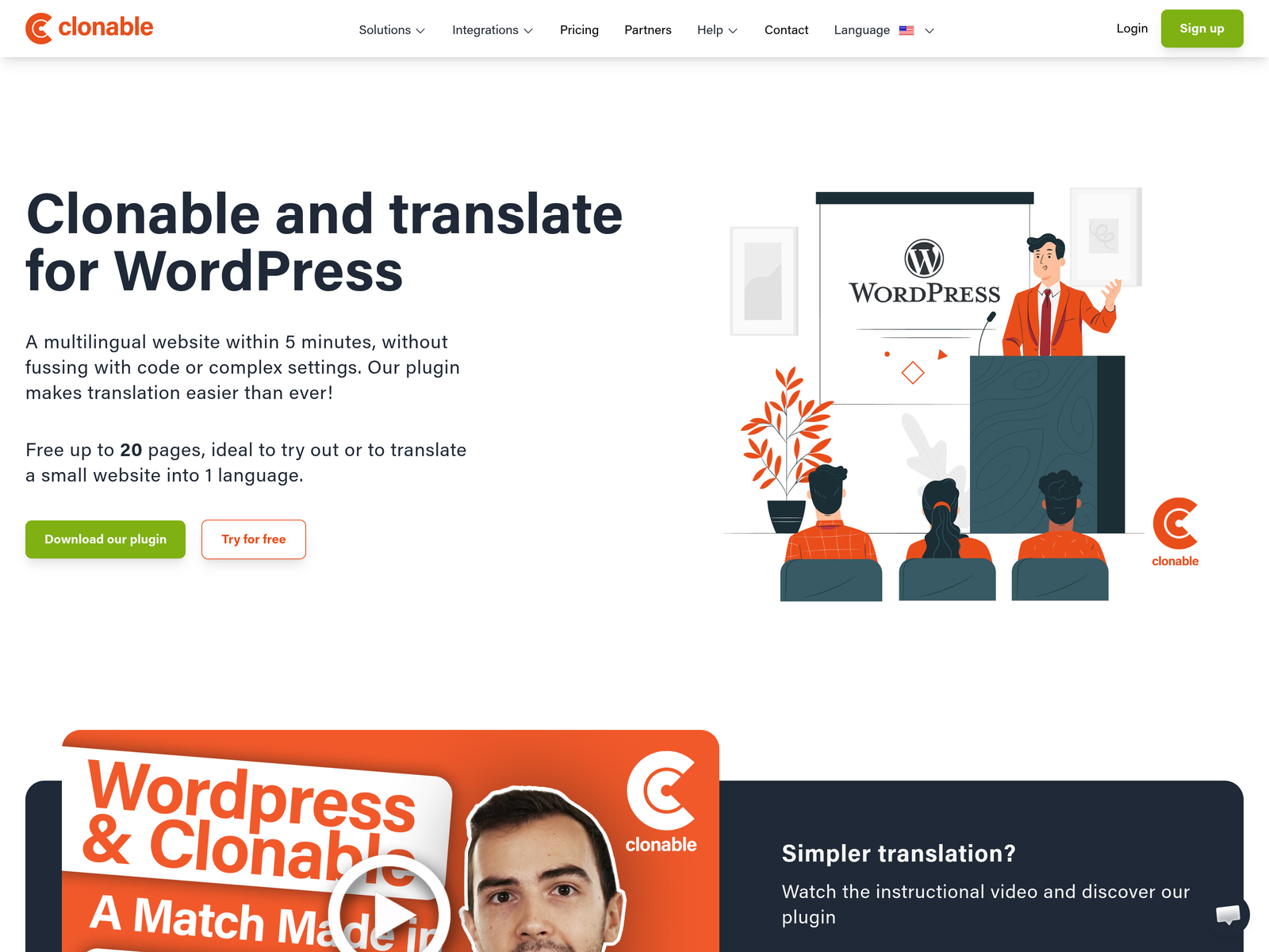 Clonable pour WordPress : site multilingue en 5 minutes sans code, gratuit jusqu'à 20 pages