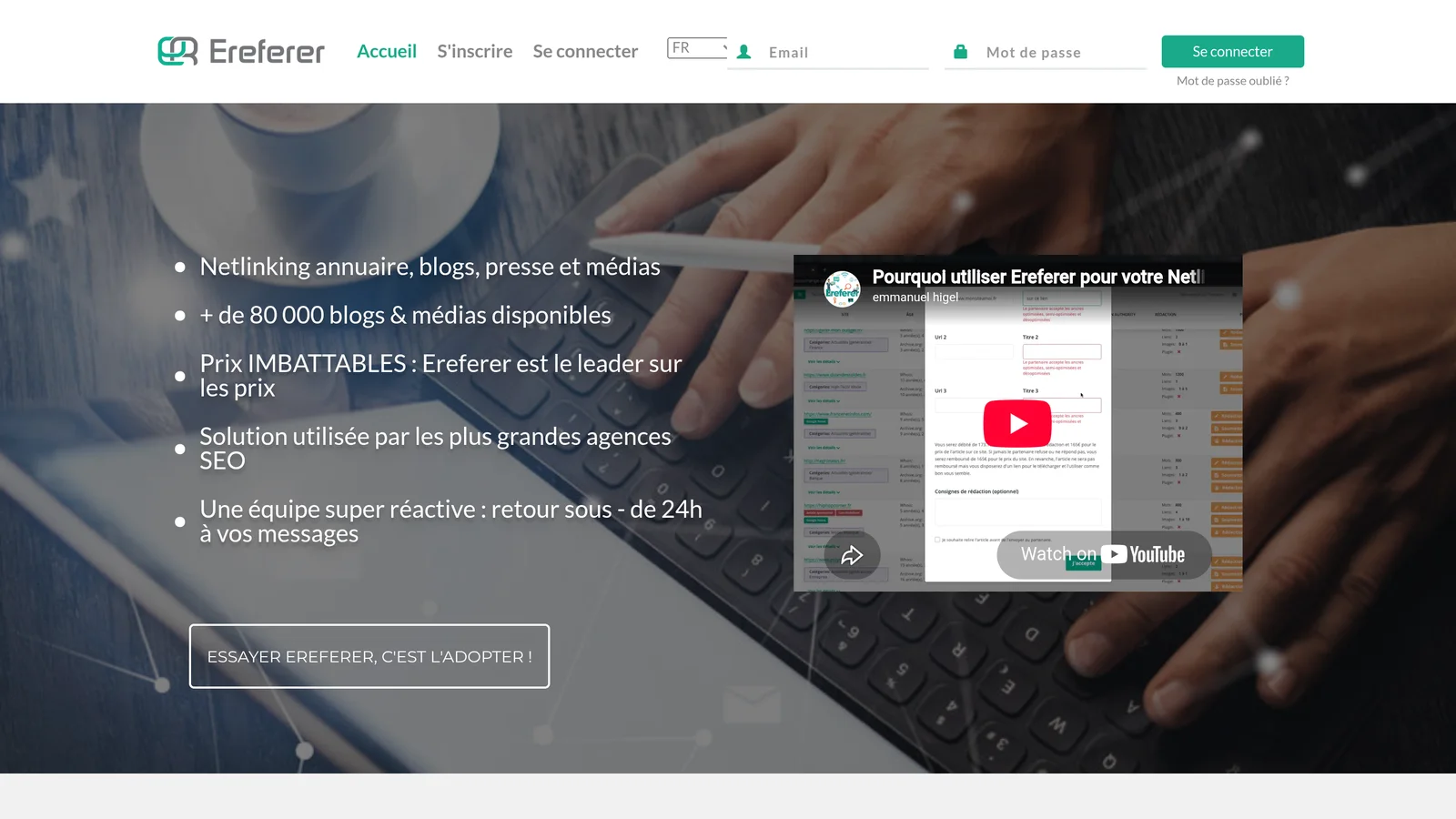 Page netlinking d'Ereferer : annuaires, blogs, presse et plus de 80 000 médias