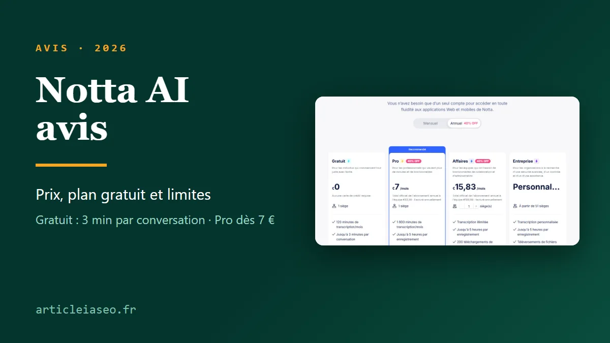 Vous consultez actuellement Notta AI avis 2026 : prix, plan gratuit, langues et limites